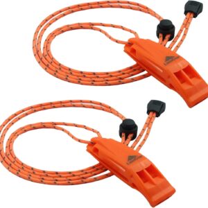 emergency whistles with lanyard safety whistle survival shrill loud blast for kayak life vest jacket boating fishing boat camping hiking hunting rescue signaling kids lifeguard plastic 2 pack