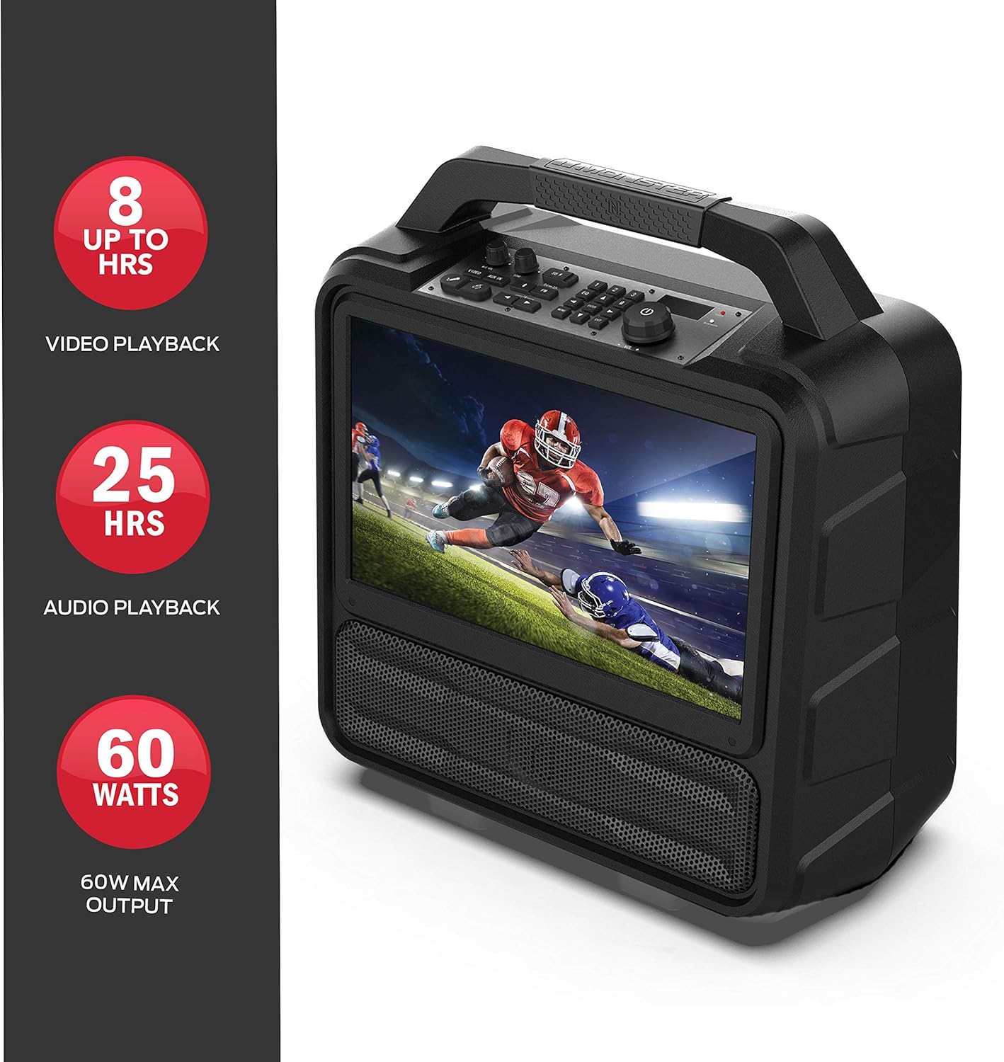 monster vision 2portable entertainment system, 15.6” 1080p display, 60w audio | up to 25 hours playback | two hdmi ports for your favorite smart streaming device & gaming console | portable tv monster vision 2portable entertainment system, 15.6” 1080p display, 60w audio | up to 25 hours playback | two hdmi ports for your favorite smart streaming device & gaming console | portable tv