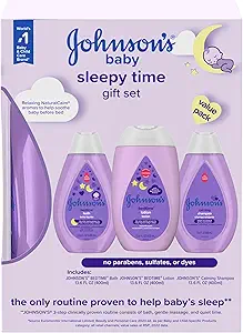 johnson's baby sleepy time bedtime gift set with relaxing naturalcalm aromas, bedtime baby bath shampoo, wash & lotion, baby bedtime essentials, hypoallergenic & paraben free, 3 items