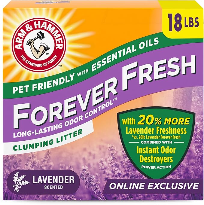 arm & hammer forever fresh clumping cat litter lavender, multicat cat litter odor control 18lb with 20% more lavender freshness, with essential oils arm & hammer forever fresh clumping cat litter lavender, multicat cat litter odor control 18lb with 20% more lavender freshness, with essential oils