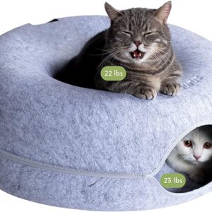 Shop cattasaurus peekaboo cat cave for multiple & large cats up to 30 45 lbs, scratch detachable & washable tunnel bed, comfy donut cat cave (light gray, large)