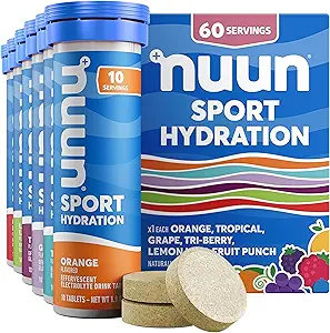 nuun sport electrolyte tablets with magnesium, calcium, potassium, chloride & sodium, gluten free & vegan, mixed flavors, 6 pack (60 servings total)