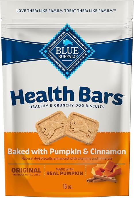 blue buffalo health bars crunchy dog biscuits, oven baked with natural ingredients, pumpkin & cinnamon, 16 oz bag blue buffalo health bars crunchy dog biscuits, oven baked with natural ingredients, pumpkin & cinnamon, 16 oz bag