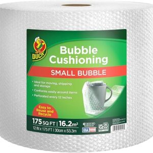 duck brand small bubble cushioning wrap for moving & shipping 175 ft bubble packing wrap for extra protection packaging boxes & mailers clear bubble roll moving supplies, perforated every 12 in