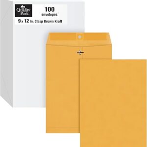 quality park 9 x 12 clasp envelopes with deeply gummed flaps, great for filing, storing or mailing documents, 28 lb brown kraft, 100 per box (qua37890)