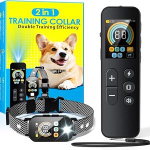 2 in 1 dog shock collar & dog bark collar, 4200 ft dog training collar with remote,3 training modes & light for night walks,ip67 waterproof smart anti barking e collar with adjustable sensitivity