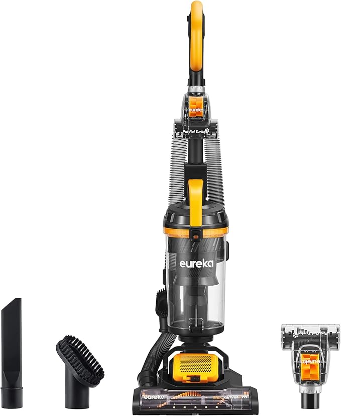 eureka powerful upright vacuum cleaner for home pet hair, lightweight household upright vacuum for carpet and hard floor, maxswivel pro neu350 with pet tool, yellow eureka powerful upright vacuum cleaner for home pet hair, lightweight household upright vacuum for carpet and hard floor, maxswivel pro neu350 with pet tool, yellow