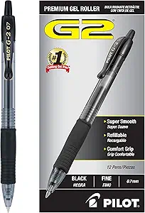 pilot g2 premium gel roller pens 0.7, fine point smooth writing pens black, pack of 12